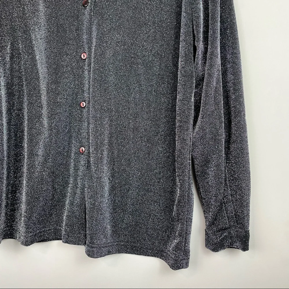 Vtg C.B. Studio Womens Silver Metallic Button Down Sparkle Holiday Top